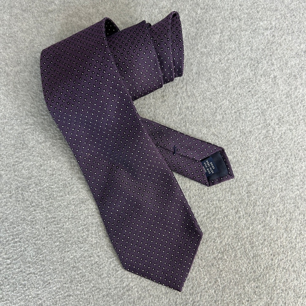 Breuer‎ Necktie Purple Black Silver Dot 100% Silk Mens Tie Office Professional